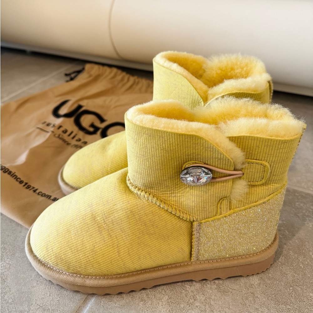 UGG AUS Made - Swarovski Crystals Yellow Ankle Boots Size 8